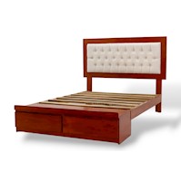 CAMA DE MADERA - CABECERA CAPITONEADA 1.5 PLAZAS / COLOR BEIGE