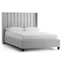 Cama Tapizada Listón Plomo Claro con Patas de Madera 1.5 Plz