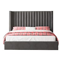 Cama Tapizada Listón Plomo Oscuro con Tachuelas 1.5 Plz