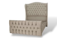 CAMA TAPIZADA PARIS + PIECERA - 1.5 PLAZAS - COLOR BEIGE