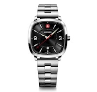 Reloj Vintage Sport correa de acero inoxidable, dial negro, Wenger