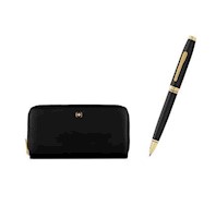 Bolígrafo negro con aplicaciones en dorado, Cross + Billetera de mujer, Wenger