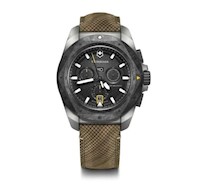 Reloj I.N.O.X. Chrono 43, correa de cuero y madera, dial color negro, Victorinox