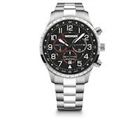 Reloj Attitude Chrono correa de acero inoxidable, dial negro, Wenger