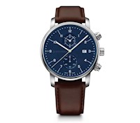 Reloj Urban Classic Chrono correa de cuero color marrón, dial azul, Wenger
