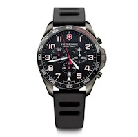 Reloj FieldForce Sport Chrono correa de caucho negro, dial negro detalles en rojo, Victorinox