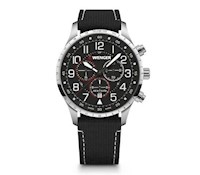 RELOJ ATTITUDE CHRONO CORREA DE CAUCHO COLOR NEGRO, DIAL NEGRO, WENGER