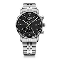 RELOJ URBAN CLASSIC CHRONO CORREA DE ACERO INOXIDABLE, DIAL NEGRO, WENGER