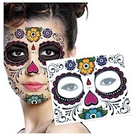 Sticker Tatuaje Temporal Catrina disfraz Halloween colores