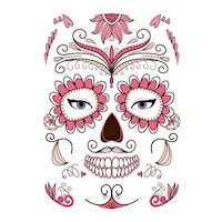 Sticker Tatuaje Temporal flores rosadas Catrina disfraz Halloween