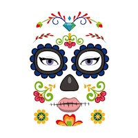 Sticker Tatuaje Temporal flores de colores Catrina disfraz Halloween