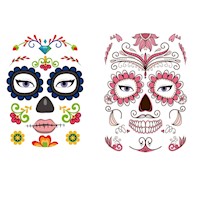 Set x 2 Stickers Tatuajes Temporales flores Catrina disfraz Halloween