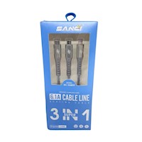 Cable Celular 3 en 1 Tipo C, V8 y Lightning SANCI 6.1 A SC-X8809 Plomo