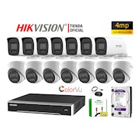 Kit 14 Cámara Seguridad IP POE Hikvision 4MP Audio Incorporado Color Vu Visión Noche 2TB