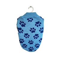 Chompa de lana hipoalergénica huellitas celeste talla 4