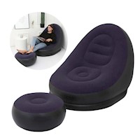 Puff Sillón Inflable Con Posapies Azul Marino Con Negro