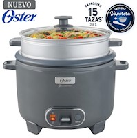 Olla Arrocera Oster 15 Tazas 3 en 1 Función de Sofrito Vaporera Gris
