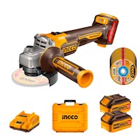 Amoladora Brushless Ingco 20V + 2 Baterías 4.0AH + Discos