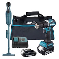 Taladro Percutor 1/2" 18V LXT BL 2 Bat DHP487SYX2 + Aspiradora 1.4 m³/min DCL182Z 18V LXT + Maletín Makita