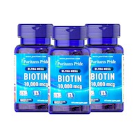 3 Biotin ultra mega 10,000 mcg - Puritan's pride 100 tabletas