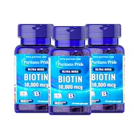 Biotin ultra mega 10,000 mcg Puritan's pride 100 tabletas 3 Unidades