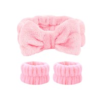 VINCHA DE BAÑO CON MOÑO + PULSERAS DE MUÑECA (ROSA)