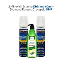 2 Minoxidil Espuma Kirkland 60ml + Shampoo Romero Crecepelo 320ml