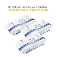 3 Toallitas Húmedas para Adultos - Lea Soft & Care - Paquete 64 unid