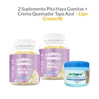 2 Suplemento Pita Haya Gomitas + Crema Quemador Tapa Azul Lipo Cream