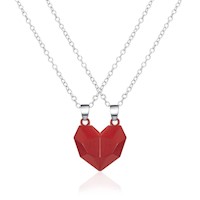 Collar doble corazón rojo con imán para parejas o mejores amigos