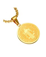 Collar medalla colgante de San Benito de acero inoxidable dorado