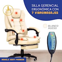 SILLA ERGONÓMICA GERENCIAL PARA OFICINA COLOR BLANCO HUESO- 7 VIBROMASAJES