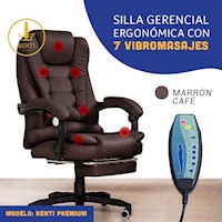 SILLA ERGONÓMICA GERENCIAL PARA OFICINA COLOR MARRÓN CAFÉ- 7 VIBROMASAJES