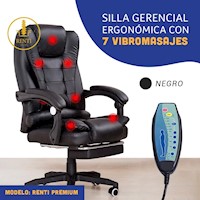 SILLA ERGONÓMICA GERENCIAL PARA OFICINA COLOR NEGRO- 7 VIBROMASAJES