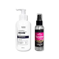 SHAMPOO SIN SAL KETOZINC 350ML+ SPRAY BRILLO KERATINA LÍQUIDA 60ML