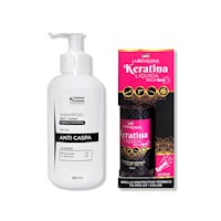 SHAMPOO ANTICASPA SIN SAL 350ML + SPRAY BRILLO KERATINA LÍQUIDA 60ML