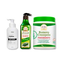 SHAMPOO ANTICASPA 350ML + SHAMPOO ROMERO 320ML + TRATAMIENTO CAPILAR