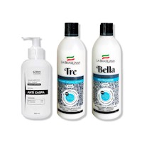 SHAMPOO ANTICASPA 350ML + SHAMPOO TRE 500GR + MÁSCARA BELLA 500GR