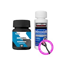 Combo Minoxidil Cap 5M + Minoxidil Líquido Kirkland + Regalo Dermaroller
