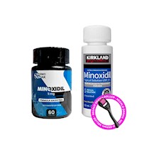 Combo Minoxidil Cap 5M + Minoxidil Líquido Kirkland + Regalo Dermaroller