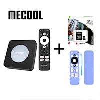 MECOOL KM2 PLUS + FUNDA AZUL LUMINOSO PARA MANDO + MEMORIA 32G KINGSTON