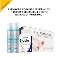 2 Minoxidil ROGAINE® MUJER AL 5%  + 1 Derma Roller 4en1 + 1 Biotin Nutricost