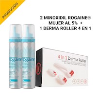 2 Minoxidil ROGAINE® MUJER AL 5%  + 1 Derma Roller 4 en 1