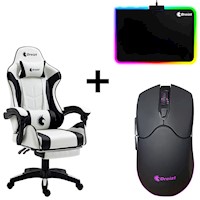 Combo Silla Gamer Shine Series Blanco + Mouse RGB GR270037+ Mousepad RGB GR270011