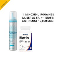 1 Minoxidil Rogaine Mujer al 5%  + 1 Biotin Nutricost 10,000 MCG