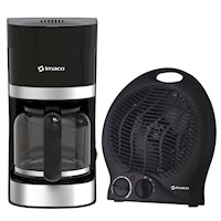 Combo Imaco Cafetera 12TZS CM1203 + Termoventilador NF15C Negro