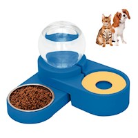 Plato Comedero y Bebedero Automático Circular para Mascotas Perro Gato Azul C18