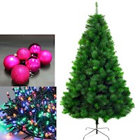 COMBO ÁRBOL DE NAVIDAD 1.80 + ESFERA NAV A ELECCIÓN + LUCES LED DE COL.