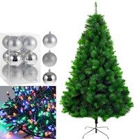 COMBO ÁRBOL DE NAVIDAD 1.80 + ESFERA NAV A ELECCIÓN + LUCES LED DE COL.