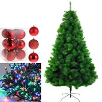 COMBO ÁRBOL DE NAVIDAD 1.80 + ESFERA NAV A ELECCIÓN + LUCES LED DE COL.